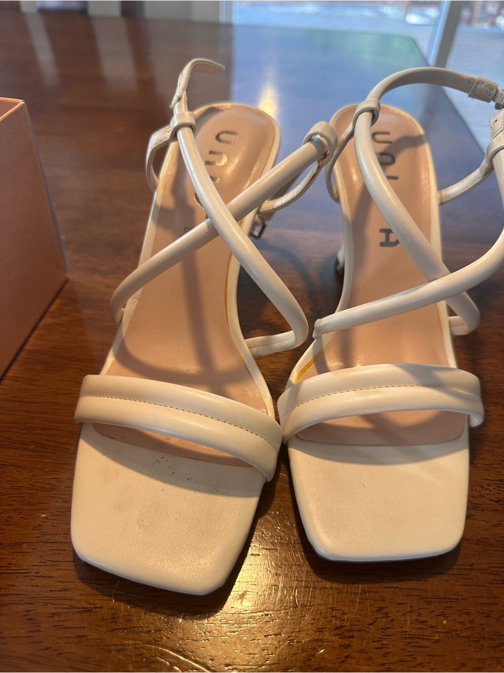 Unisa Cream Strappy Square-Toe Heeled Sandals